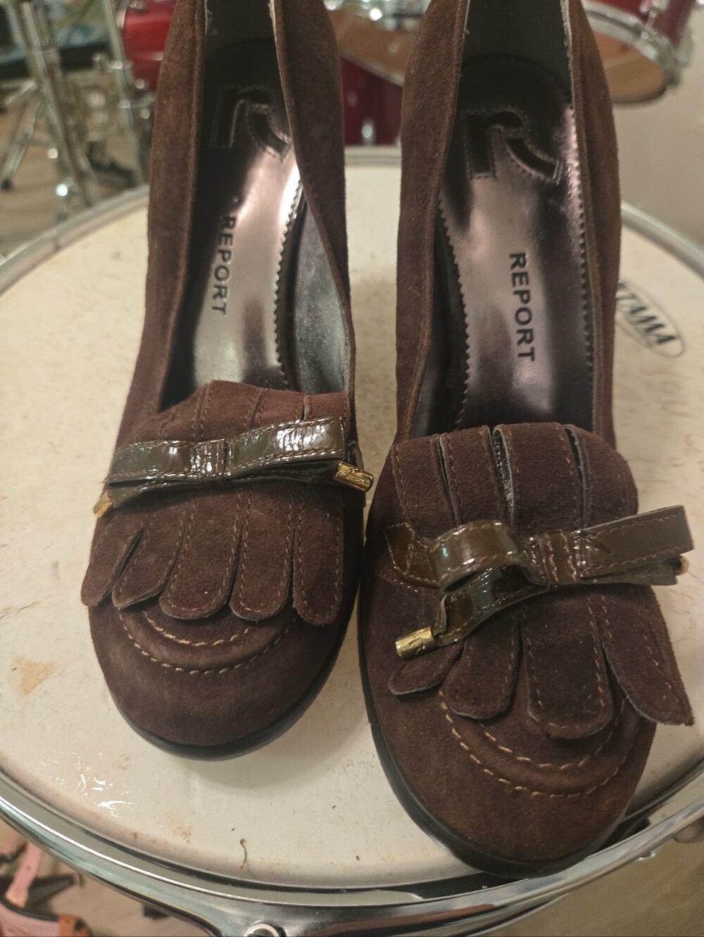 NEW Report Brown Suede Kiltie Loafers with Patent Bow Sz 7.5